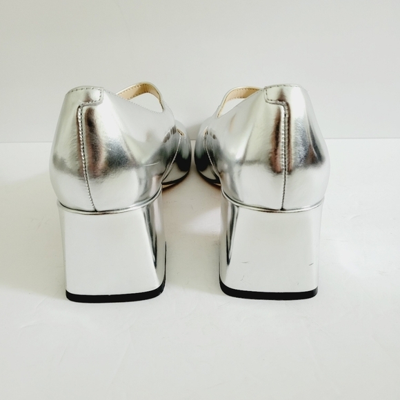 NEW Marc Fisher LTD Nessily Block Heel Metallic Gray Sandals Size 8.5 - Picture 4 of 5
